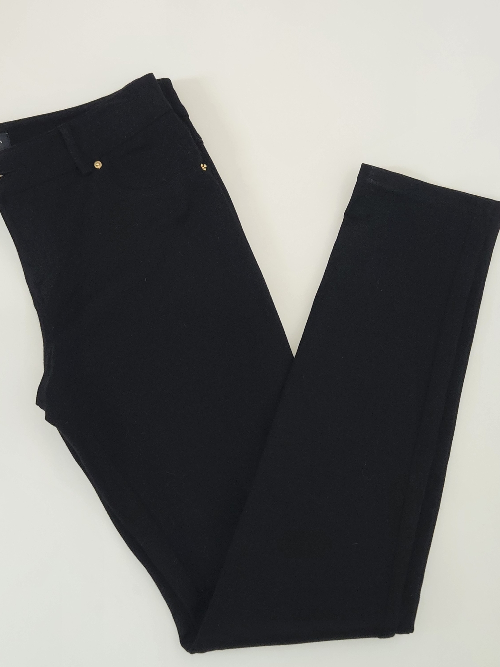 INC International Concepts Black Ponte Skinny Pants with Gold Logo Womens Size 4